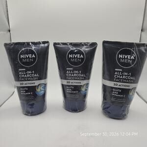 Nivea Men All-In-1 Charcoal Face Wash 100 ml 3.38 floz Facial Cleanser Lot Of 3